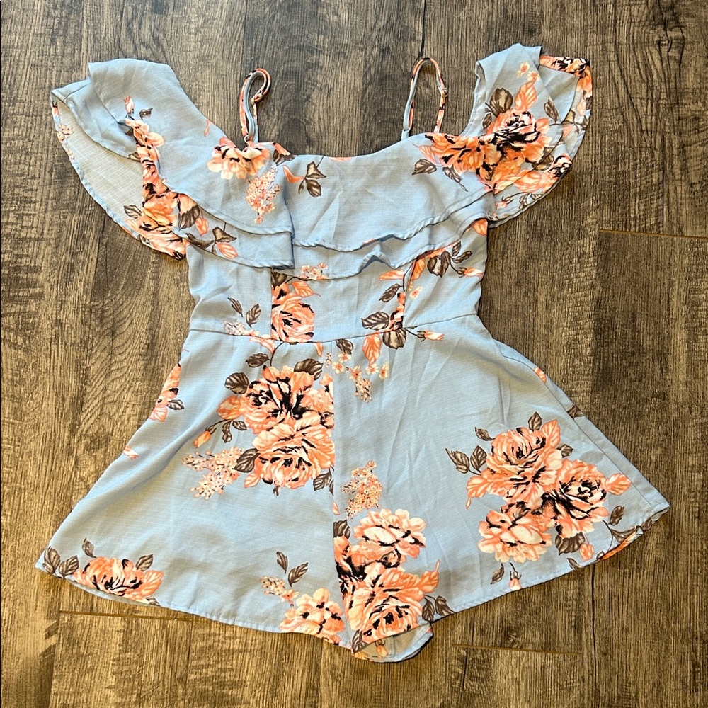 Jealous Tomato Blue and Pink Floral Romper
